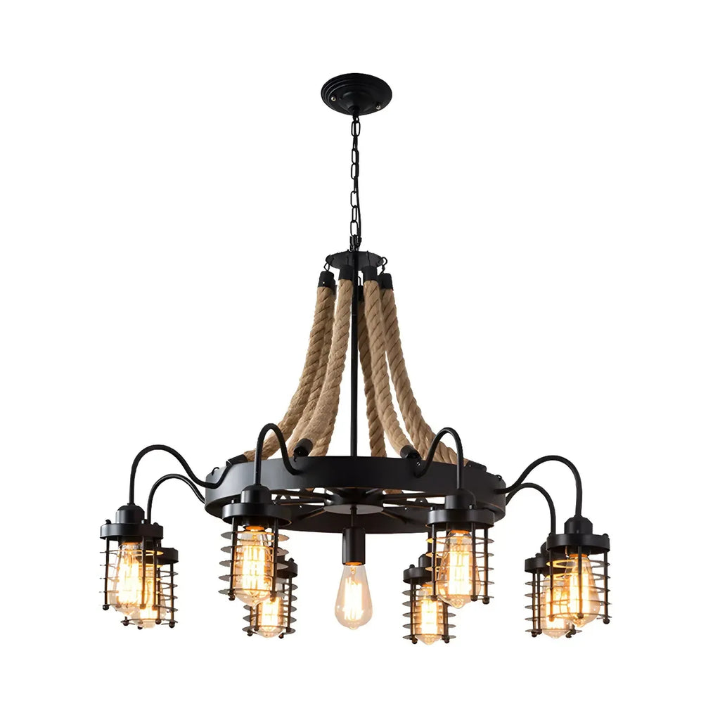 Black Rope Industrial Metal Vintage Chandelier Light