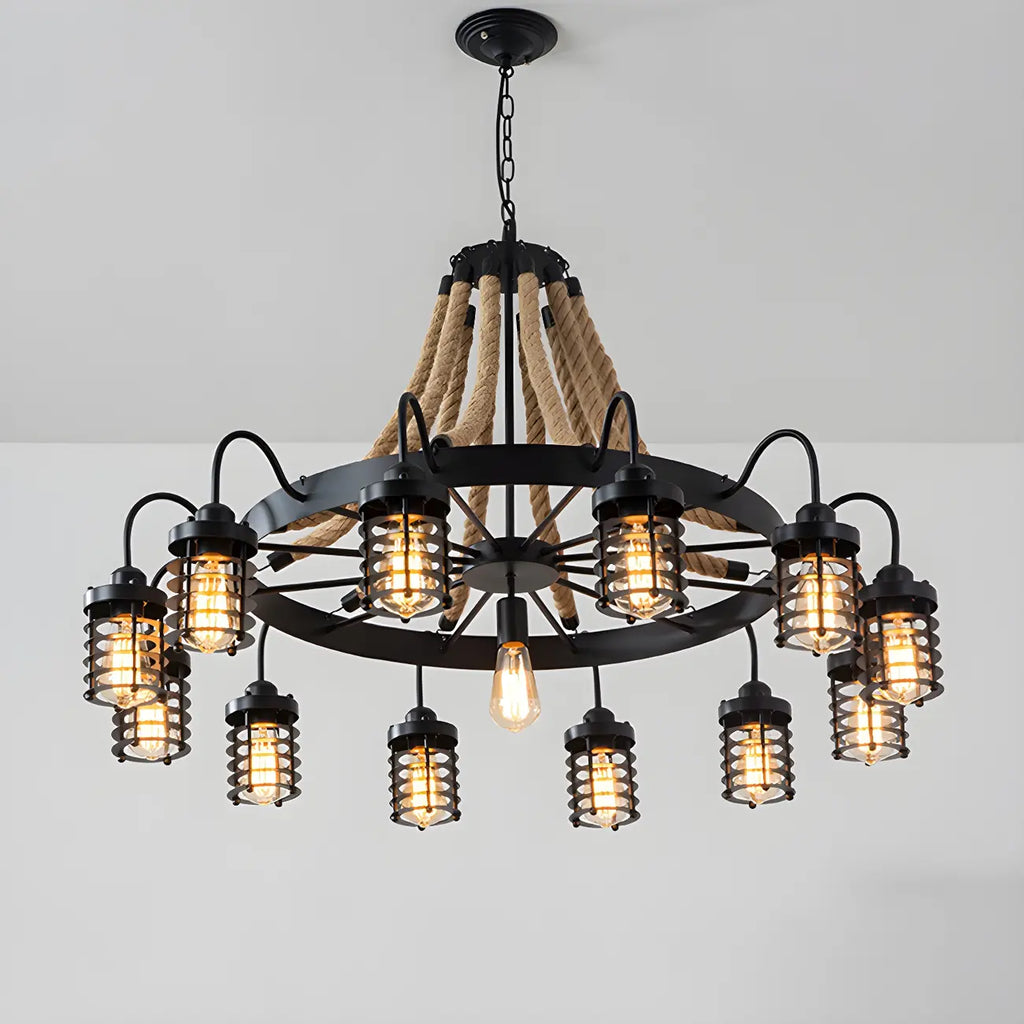 Black Rope Industrial Metal Vintage Chandelier Light