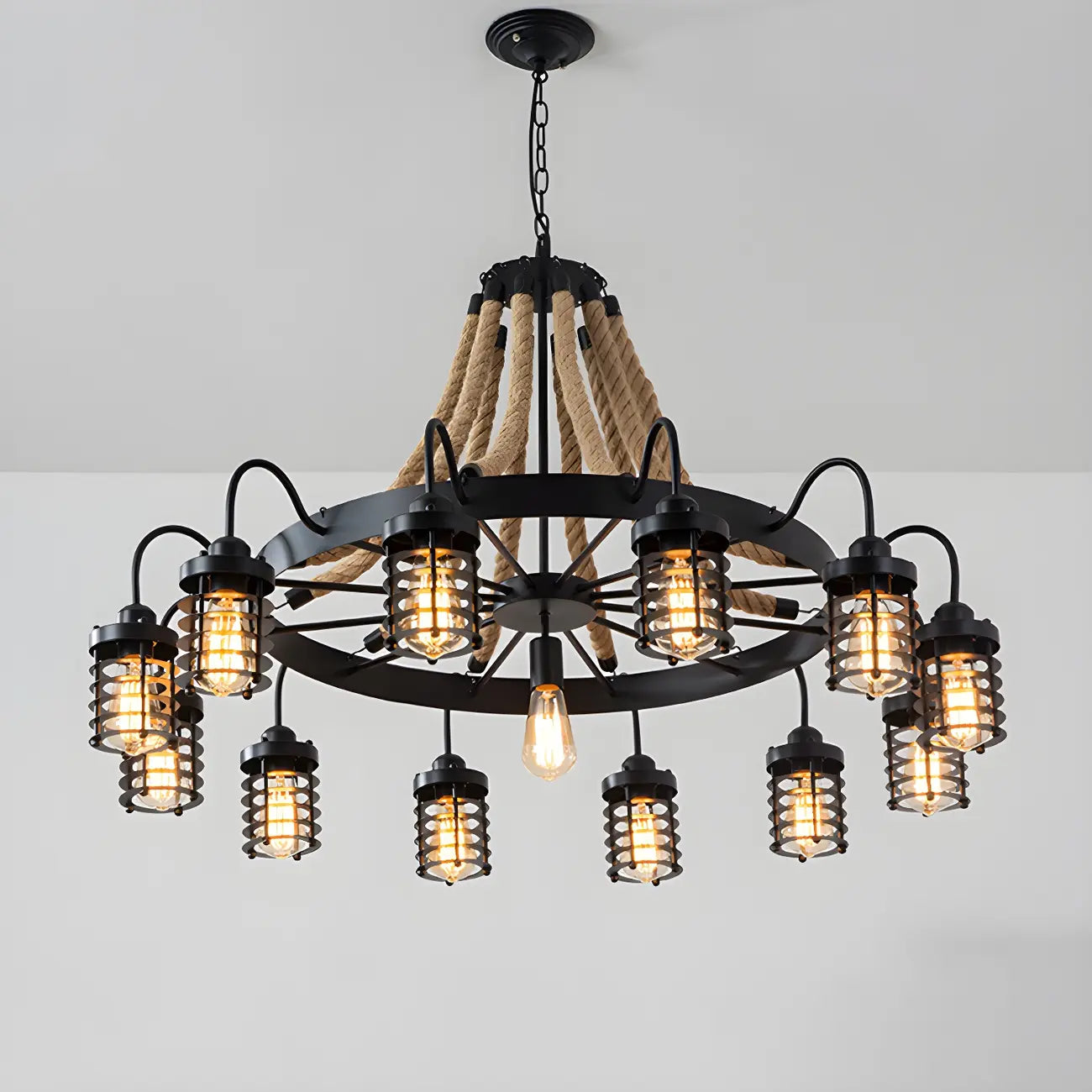 Black Rope Industrial Metal Vintage Chandelier Light