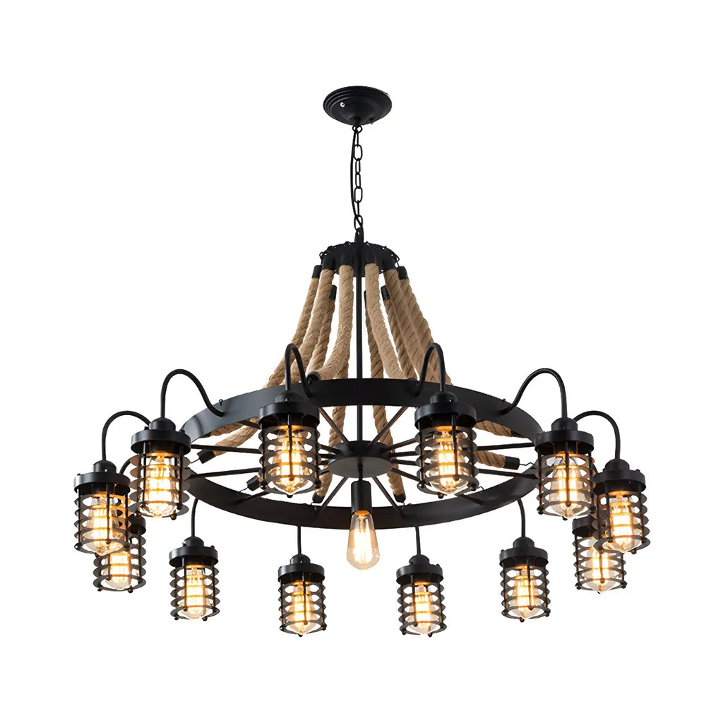 Black Rope Industrial Metal Vintage Chandelier Light