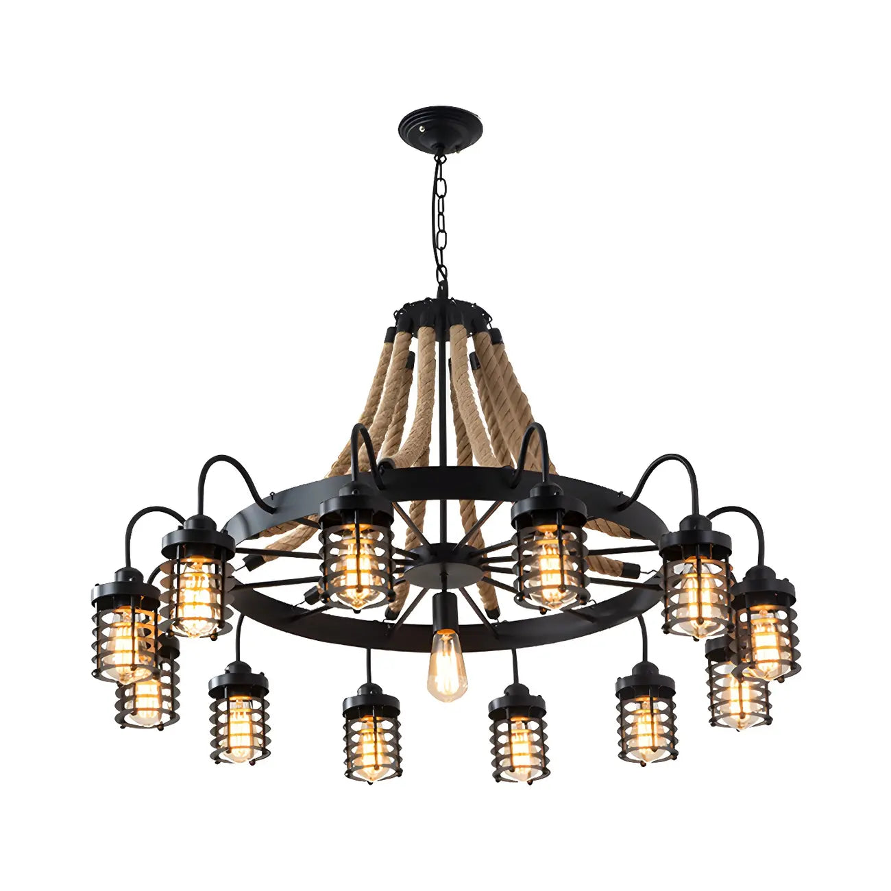 Black Rope Industrial Metal Vintage Chandelier Light