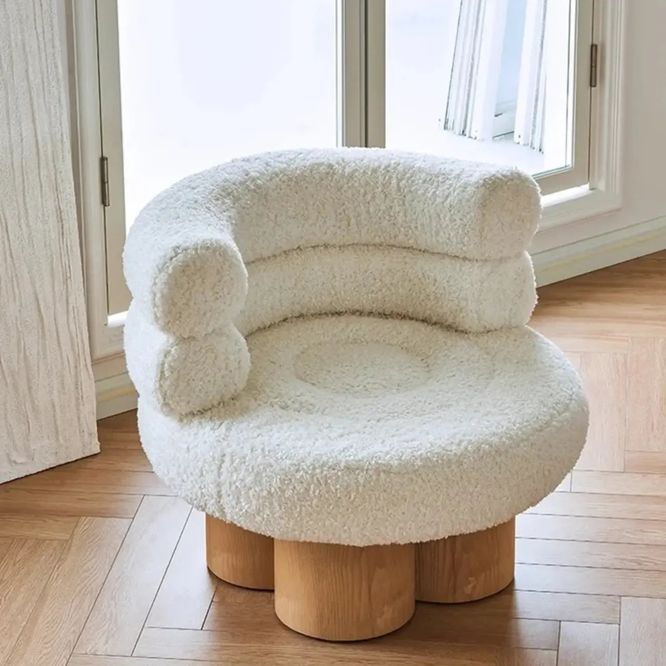 Contemporary White Sherpa Barrel Accent Chair Living Room