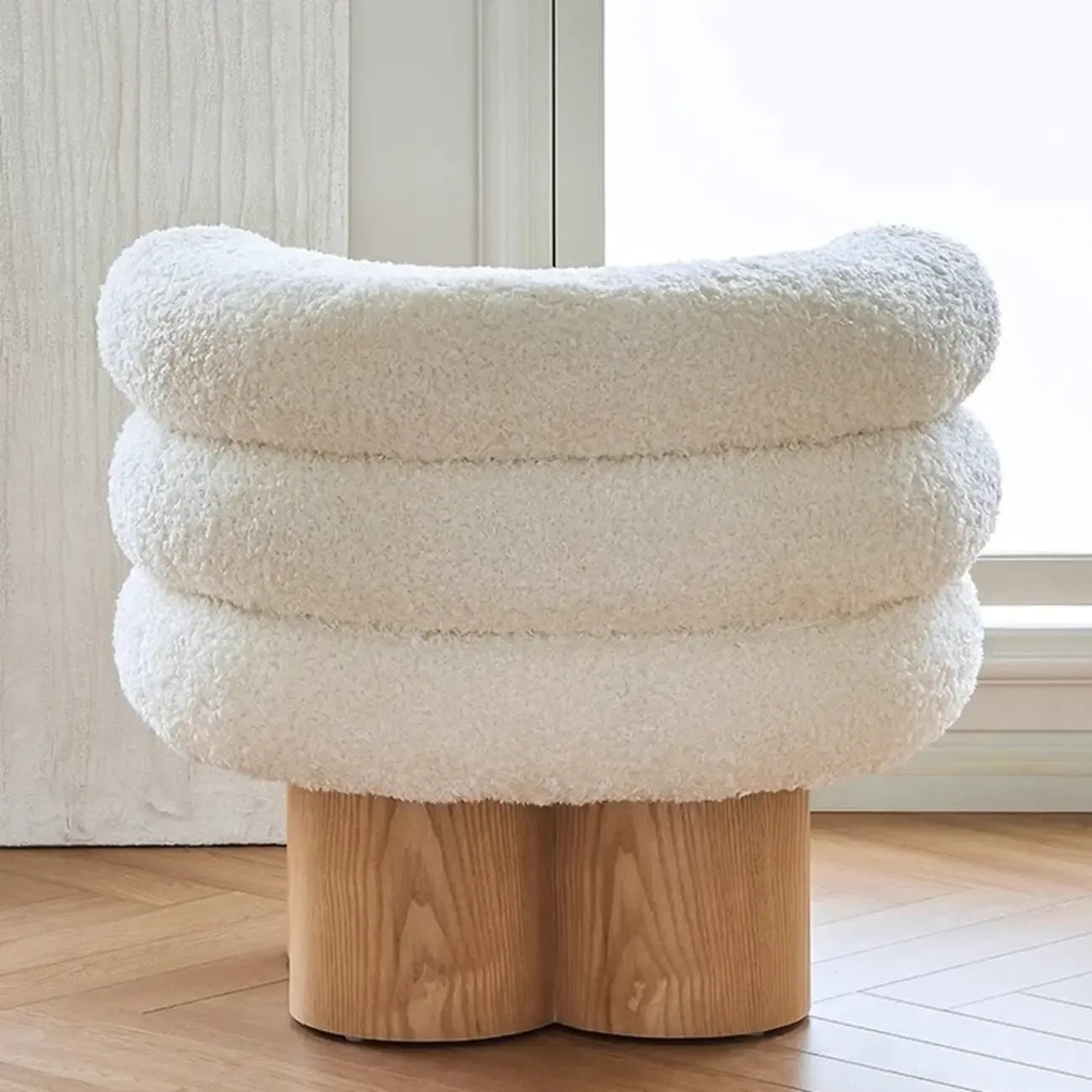 Contemporary White Sherpa Barrel Accent Chair Living Room