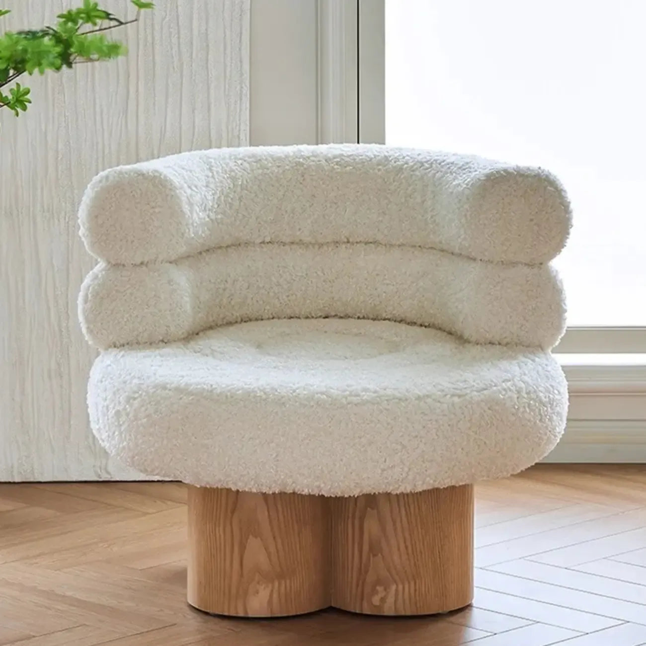 Contemporary White Sherpa Barrel Accent Chair Living Room