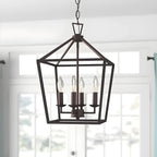 Black Geometric Metal Lantern Chandelier Modern Design