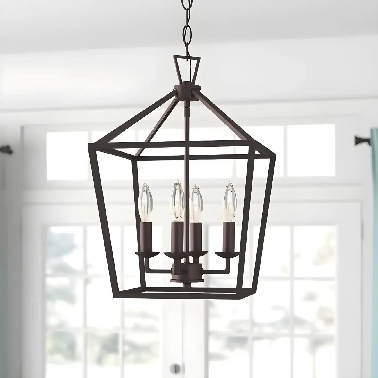 Black Geometric Metal Lantern Chandelier Modern Design