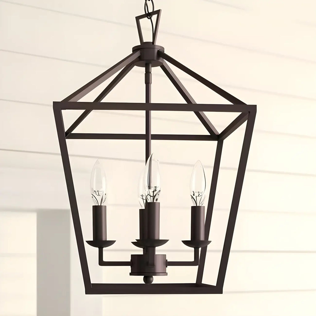 Black Geometric Metal Lantern Chandelier Modern Design