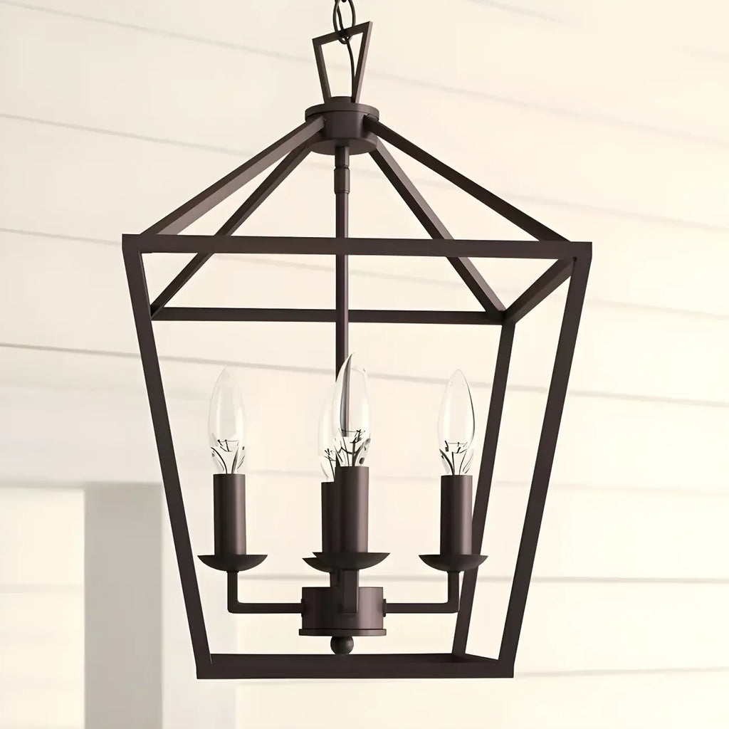 Black Geometric Metal Lantern Chandelier Modern Design