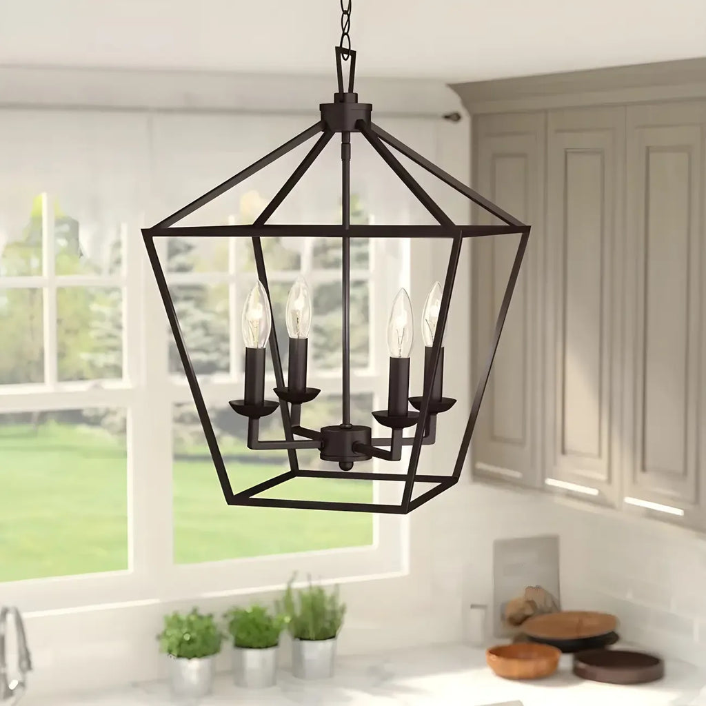 Black Geometric Metal Lantern Chandelier Modern Design