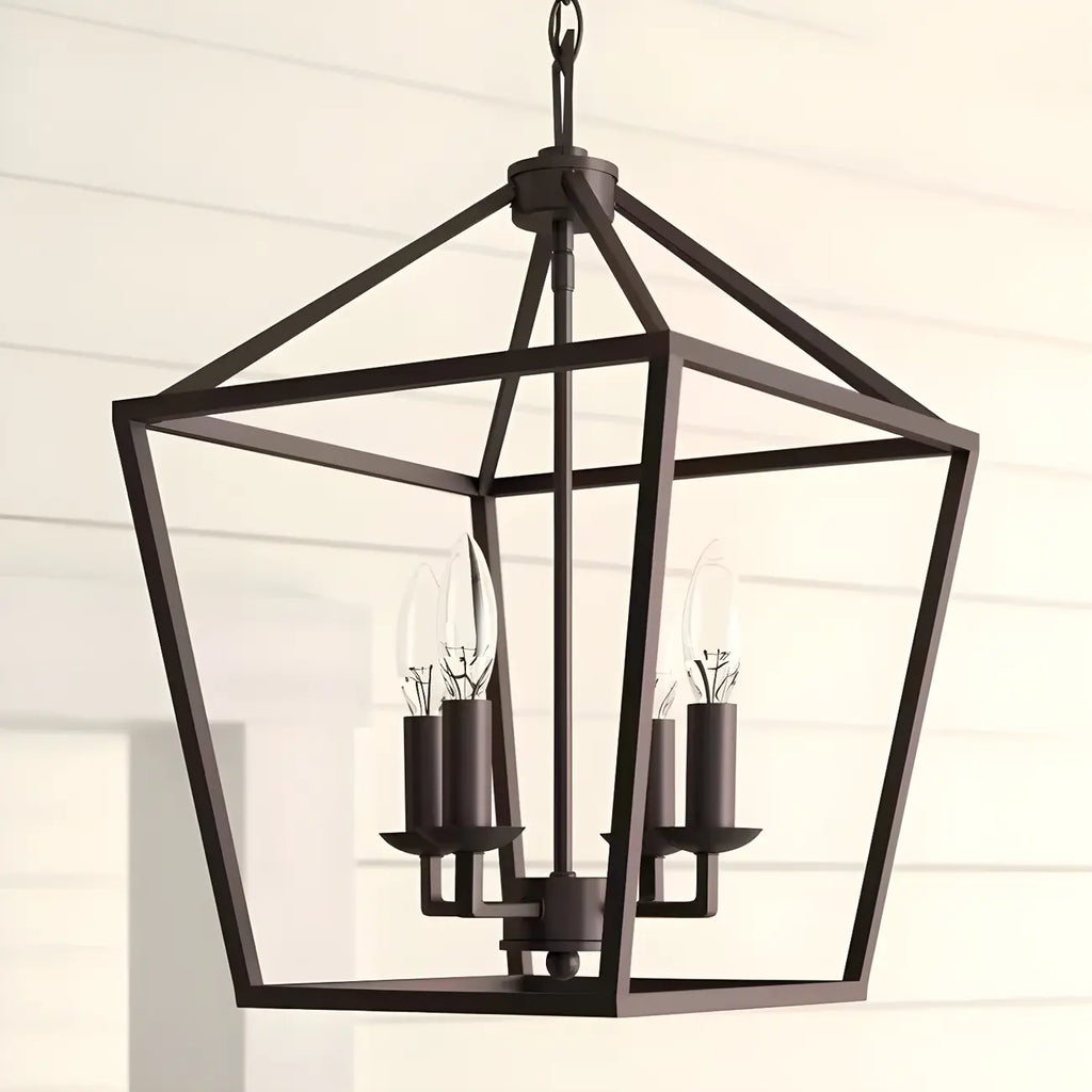 Black Geometric Metal Lantern Chandelier Modern Design