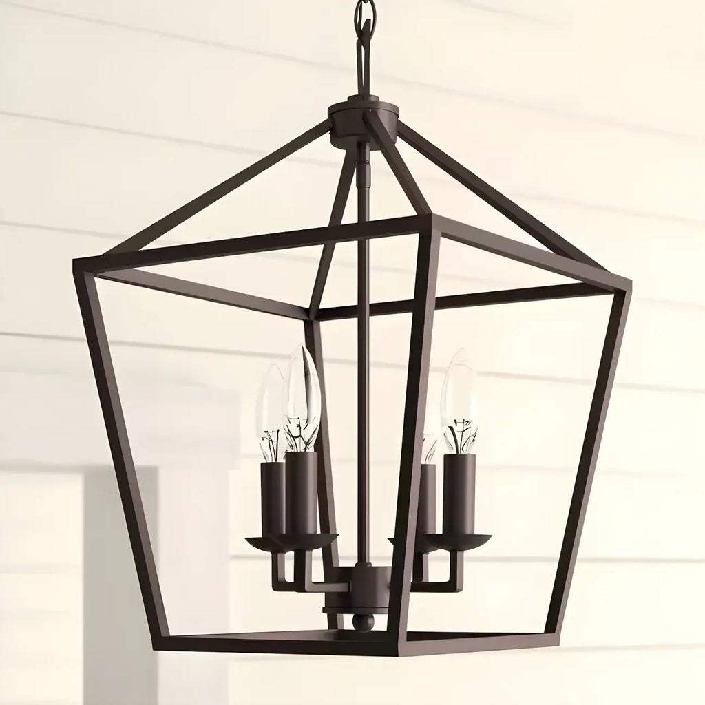 Black Geometric Metal Lantern Chandelier Modern Design