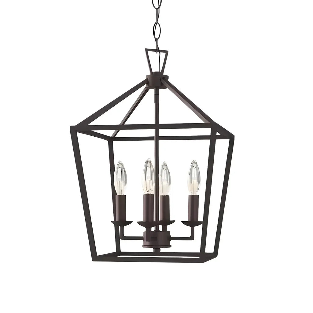 Black Geometric Metal Lantern Chandelier Modern Design