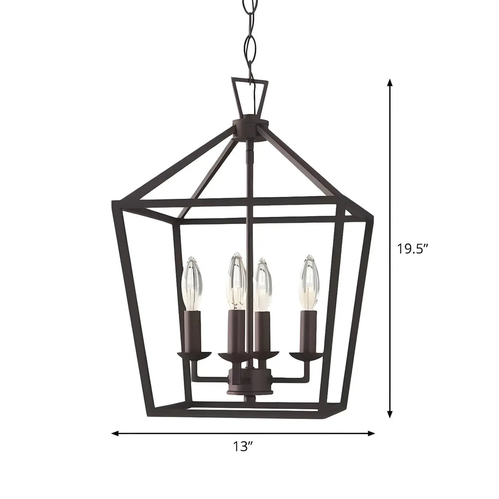 Black Geometric Metal Lantern Chandelier Modern Design