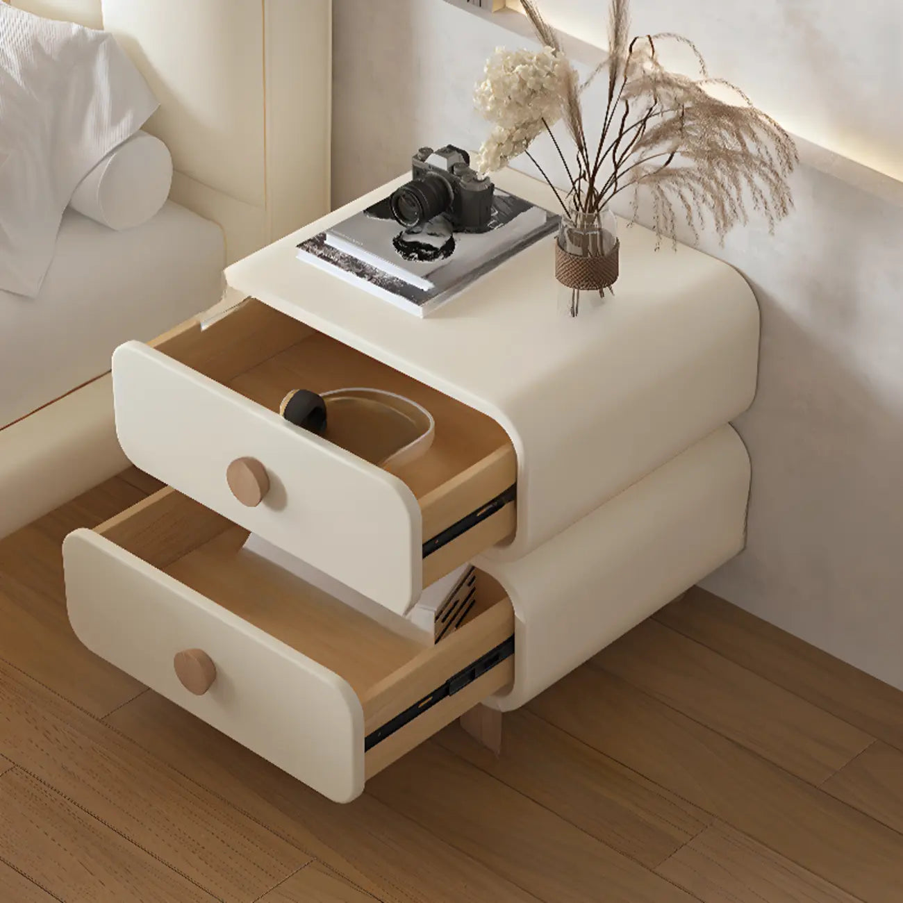 Pleather Scandinavian Nightstand With Faux Leather Finish