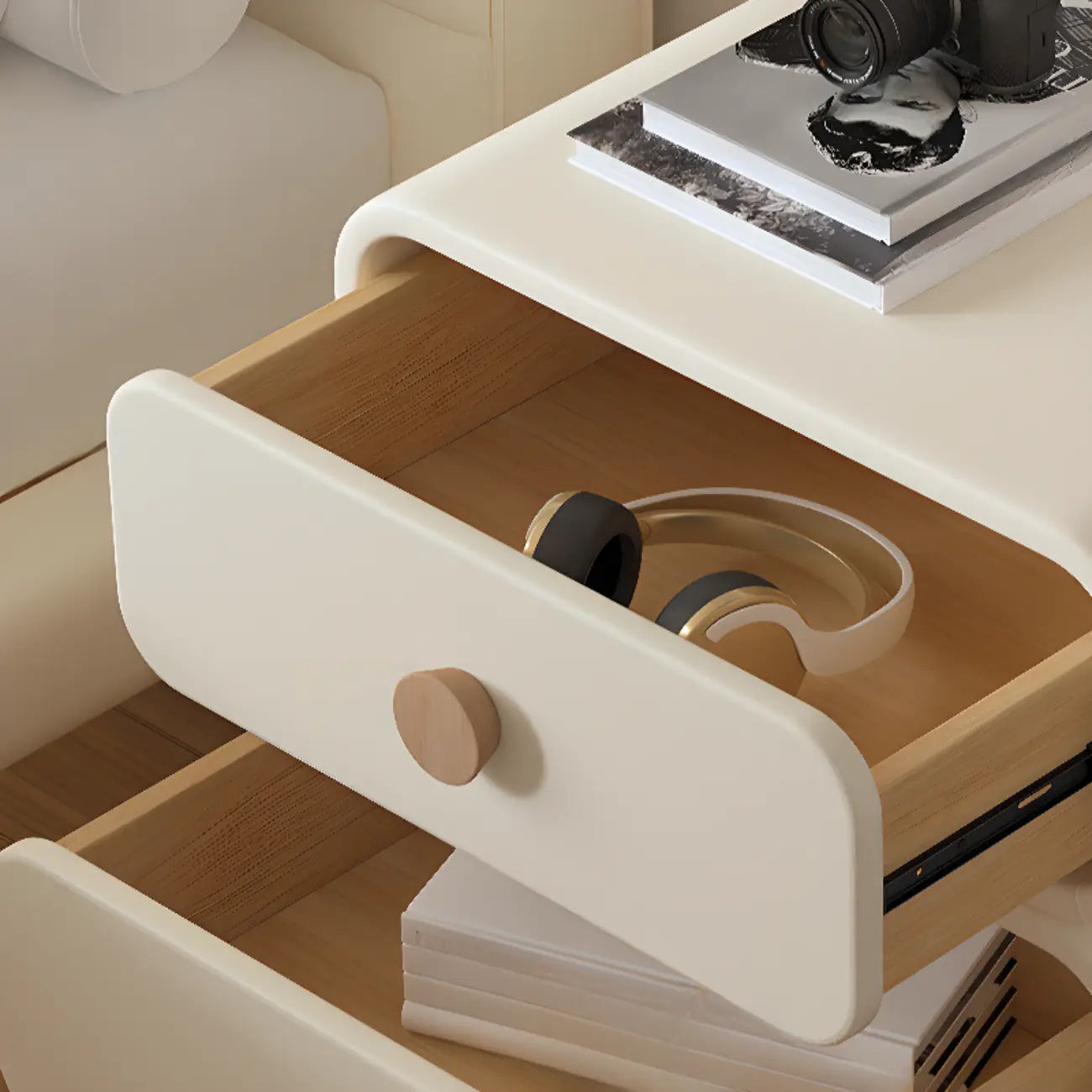 Pleather Scandinavian Nightstand With Faux Leather Finish