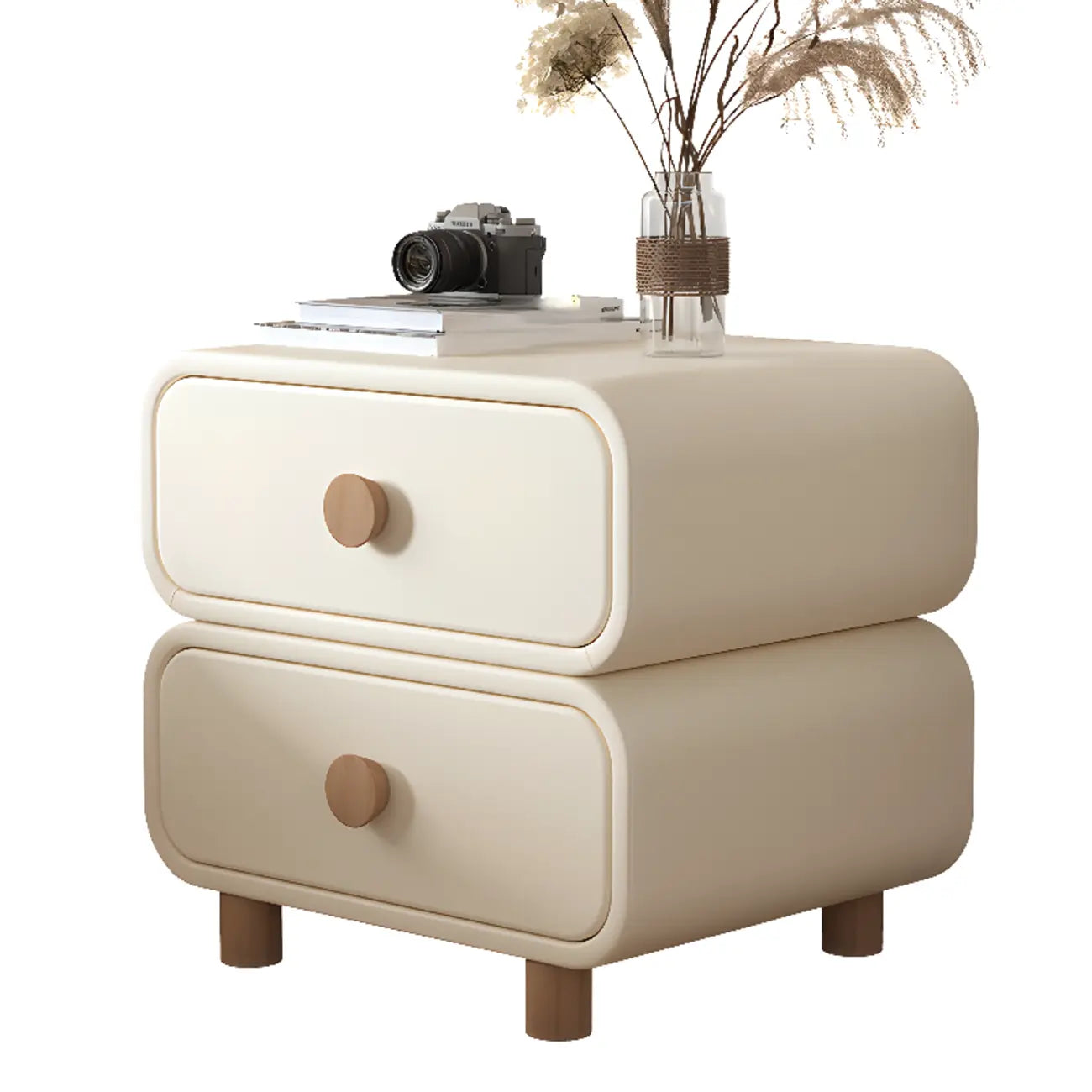 Pleather Scandinavian Nightstand With Faux Leather Finish