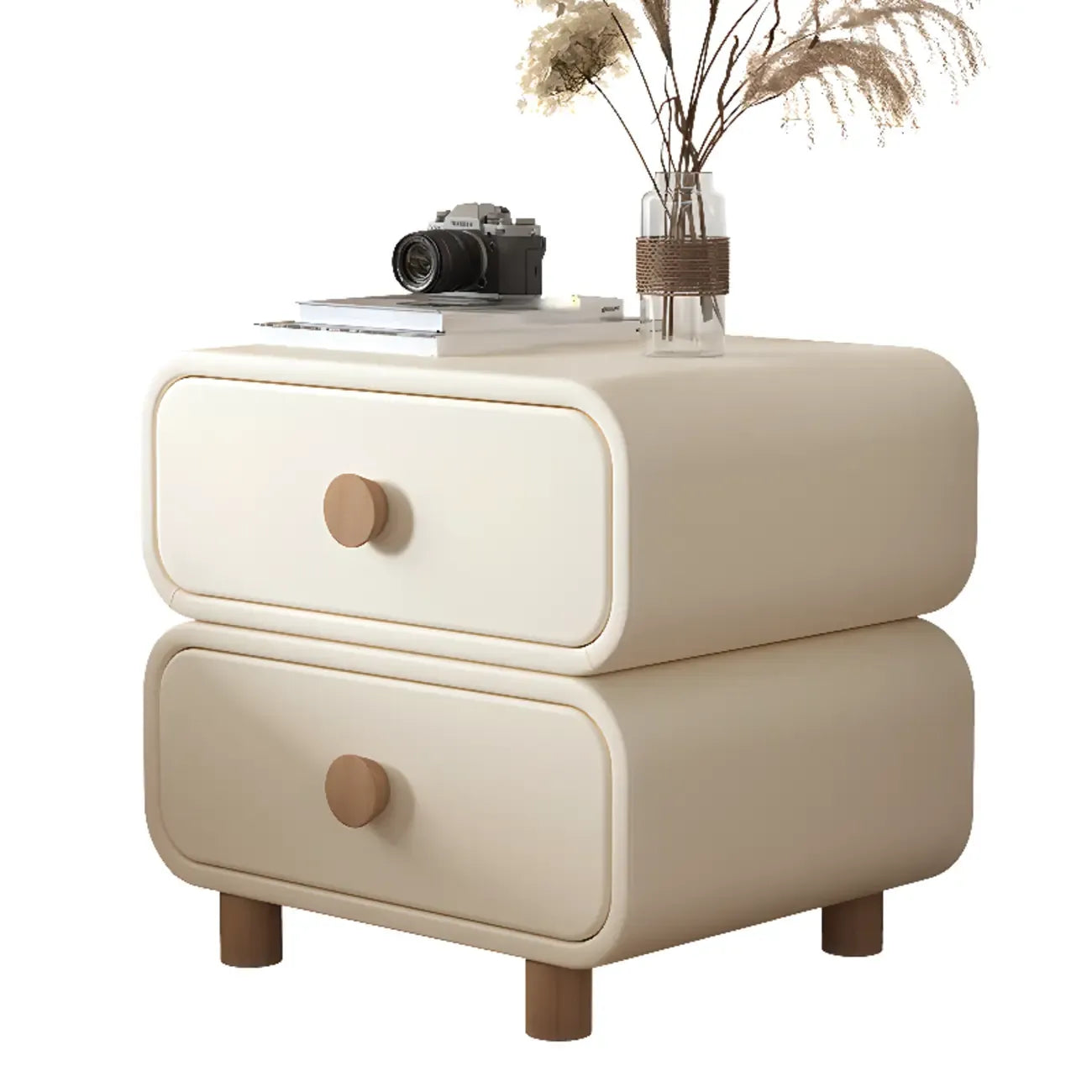 Pleather Scandinavian Nightstand With Faux Leather Finish