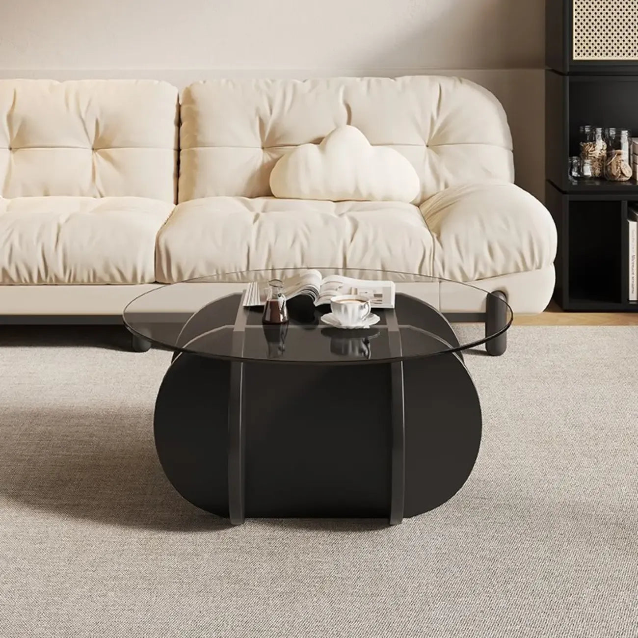 Modern Postmodern Glass Top Cross Legs Coffee Table