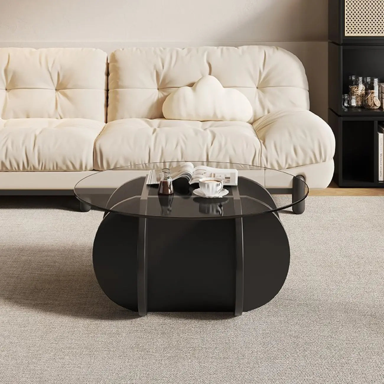 Modern Postmodern Glass Top Cross Legs Coffee Table