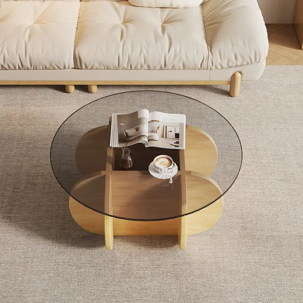 Modern Postmodern Glass Top Cross Legs Coffee Table