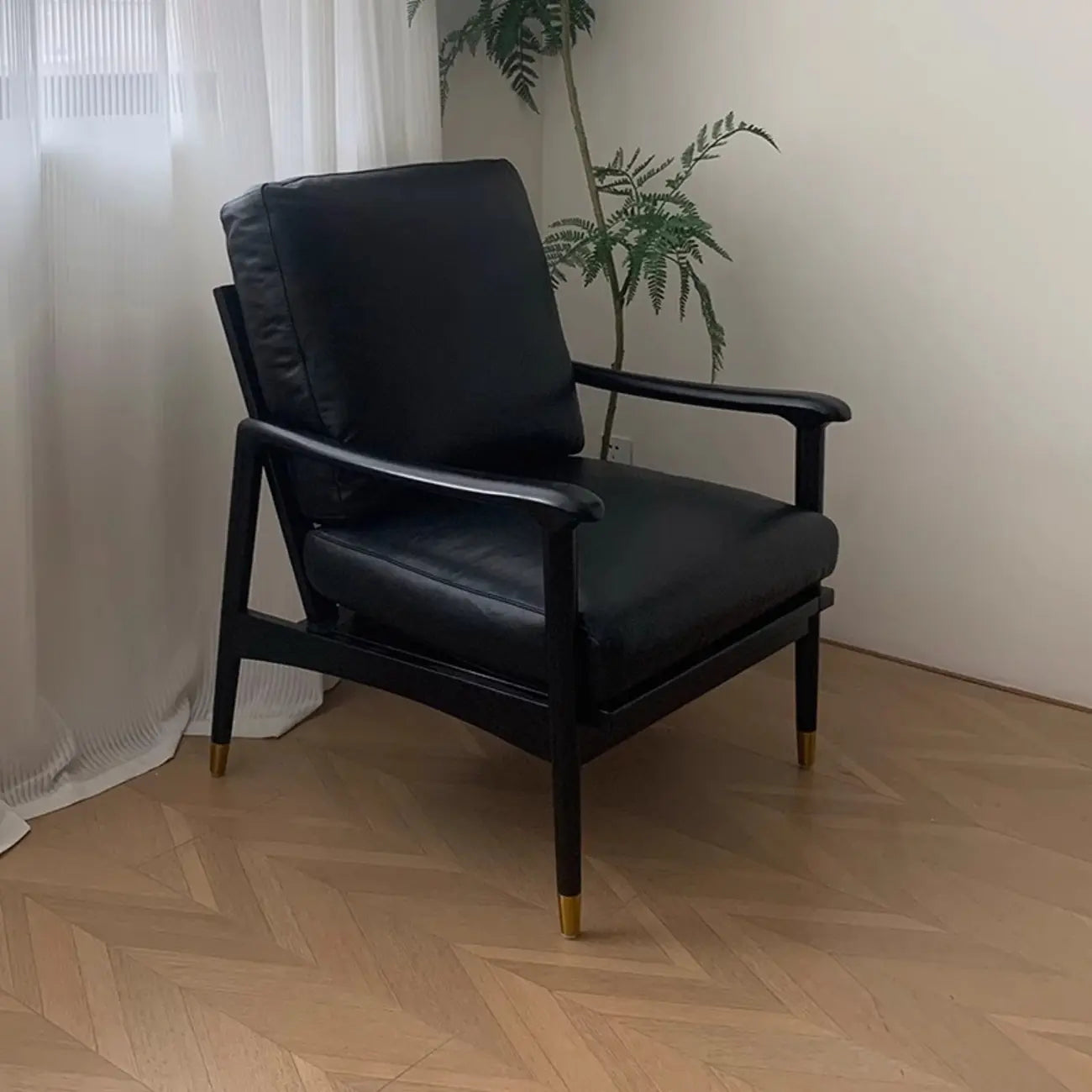 Mid-Century Modern Genuine Leather Arm Chair Living Room