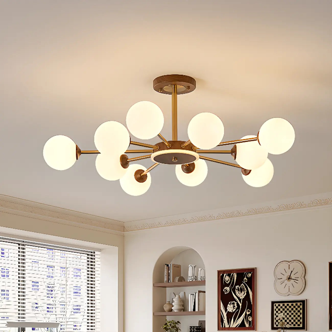 Gold Linear Glass Orb Modern Chandelier Light