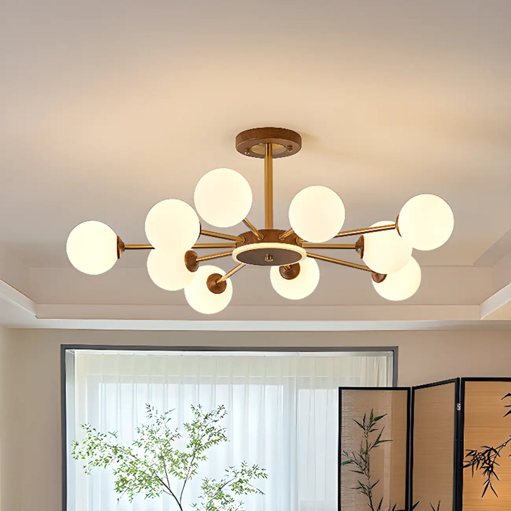 Gold Linear Glass Orb Modern Chandelier Light