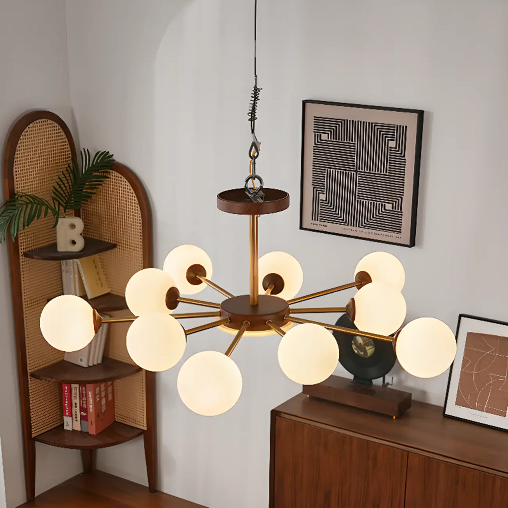 Gold Linear Glass Orb Modern Chandelier Light