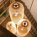 Oriental Cylinder Woven Rattan Pendant Chandelier for Staircase