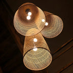 Oriental Cylinder Woven Rattan Pendant Chandelier for Staircase