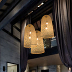 Oriental Cylinder Woven Rattan Pendant Chandelier for Staircase
