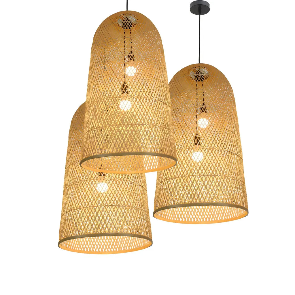 Oriental Cylinder Woven Rattan Pendant Chandelier for Staircase