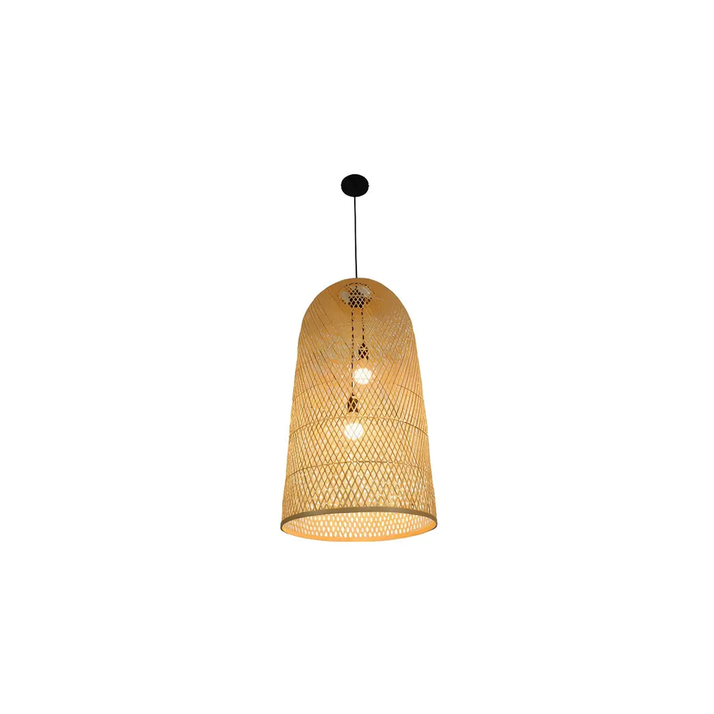 Oriental Cylinder Woven Rattan Pendant Chandelier for Staircase