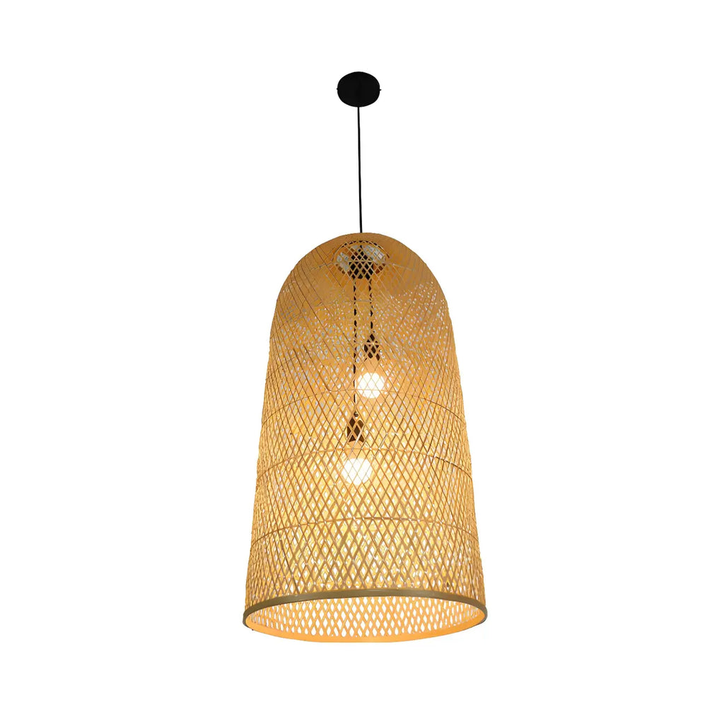 Oriental Cylinder Woven Rattan Pendant Chandelier for Staircase