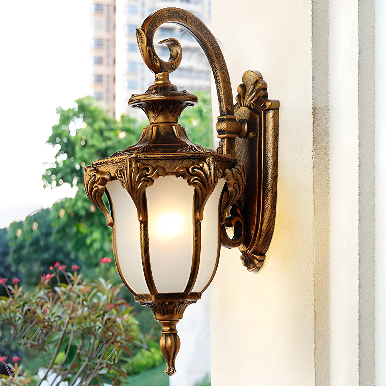 Rustic Bronze Frosted Glass Outdoor Wall Sconce Light Fixture