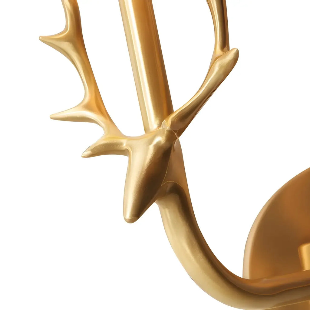 Vintage Antler Brass Wall Sconce with 2 Lights & Fabric Shade