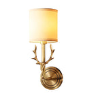 Vintage Antler Brass Wall Sconce with 2 Lights & Fabric Shade