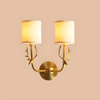 Vintage Antler Brass Wall Sconce with 2 Lights & Fabric Shade