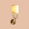 Vintage Antler Brass Wall Sconce with 2 Lights & Fabric Shade