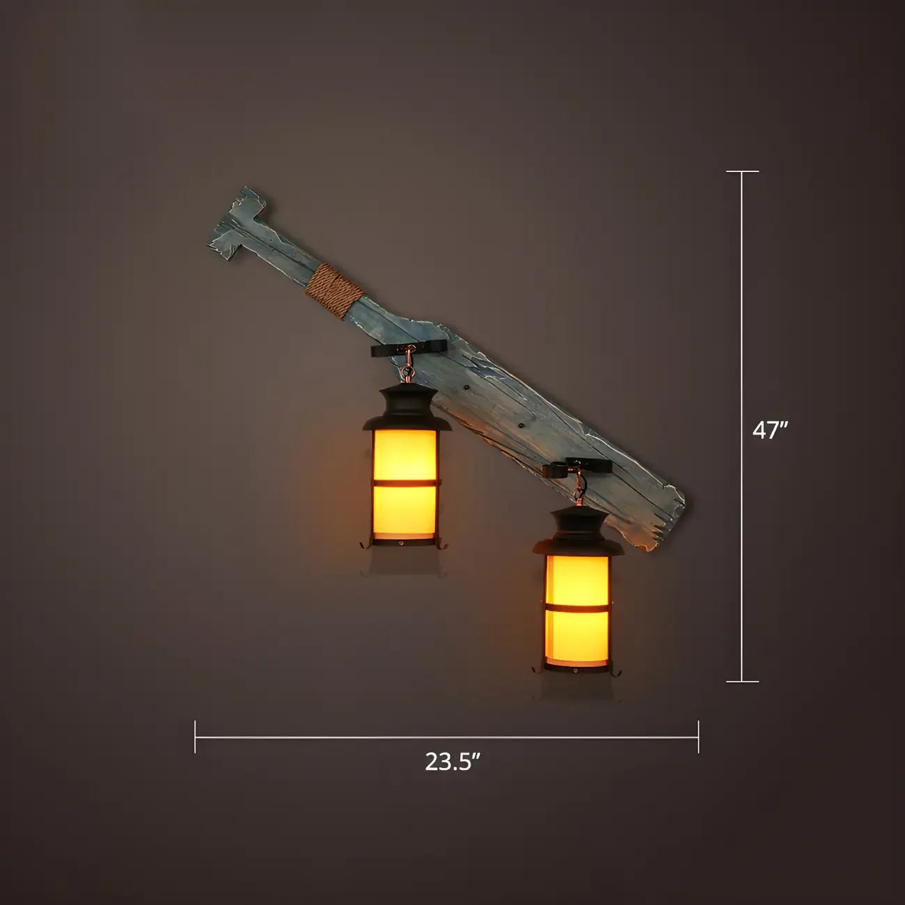 Industrial Distressed Wood Glass Black Wall Lantern Light