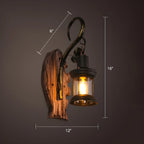 Industrial Distressed Wood Glass Black Wall Lantern Light
