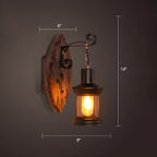 Industrial Distressed Wood Glass Black Wall Lantern Light