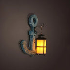 Industrial Distressed Wood Glass Black Wall Lantern Light