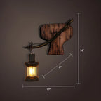 Industrial Distressed Wood Glass Black Wall Lantern Light