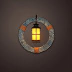 Industrial Distressed Wood Glass Black Wall Lantern Light