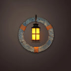 Industrial Distressed Wood Glass Black Wall Lantern Light