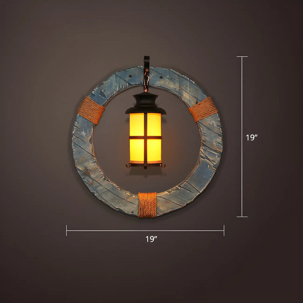 Industrial Distressed Wood Glass Black Wall Lantern Light