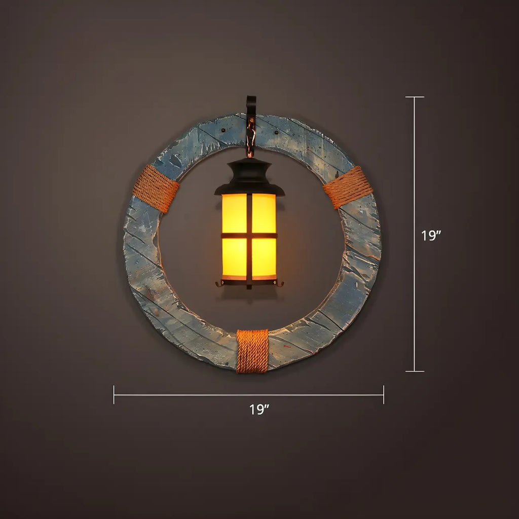 Industrial Distressed Wood Glass Black Wall Lantern Light