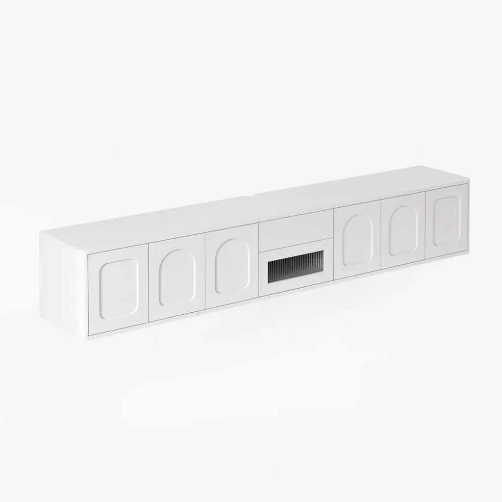 Modern Long Floating White TV Stand with Drawers