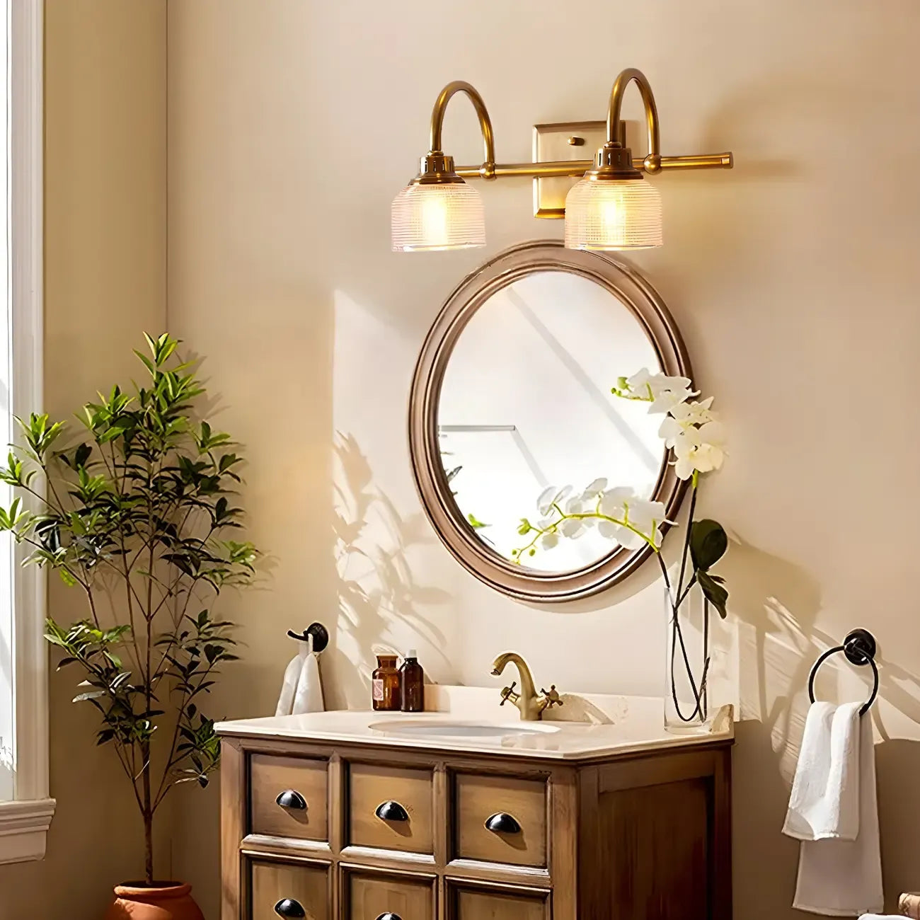 Glam Brass Vanity Lights with Prismatic Glass Shade for Bathroom